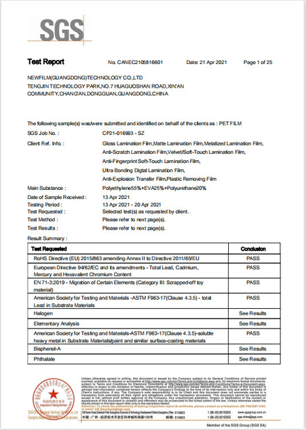 Porcellana NEWFLM(GUANGDONG)TECHNOLOGY CO.,LTD Certificazioni
